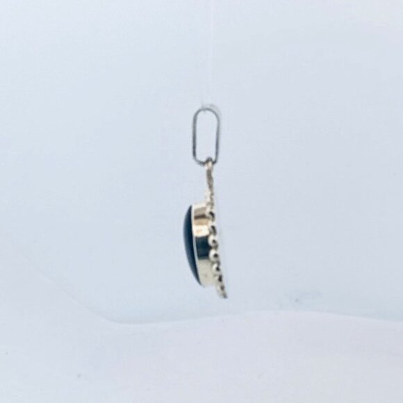 Estate 925 Sterling Silver Black Onyx Round Pendant Necklace Vintage Mexico - Picture 4 of 8